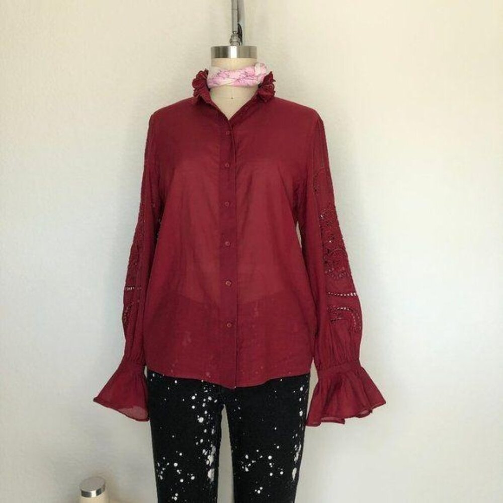 & Other Stories Tie Detail Blouse Ruffle Embroider